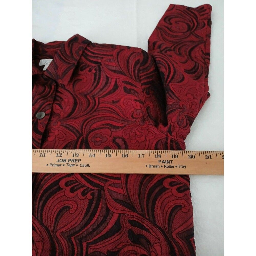 Blazer Jacket Top Paisley Button Up Red Office Christopher & Banks Women's small - Picture 10 of 11